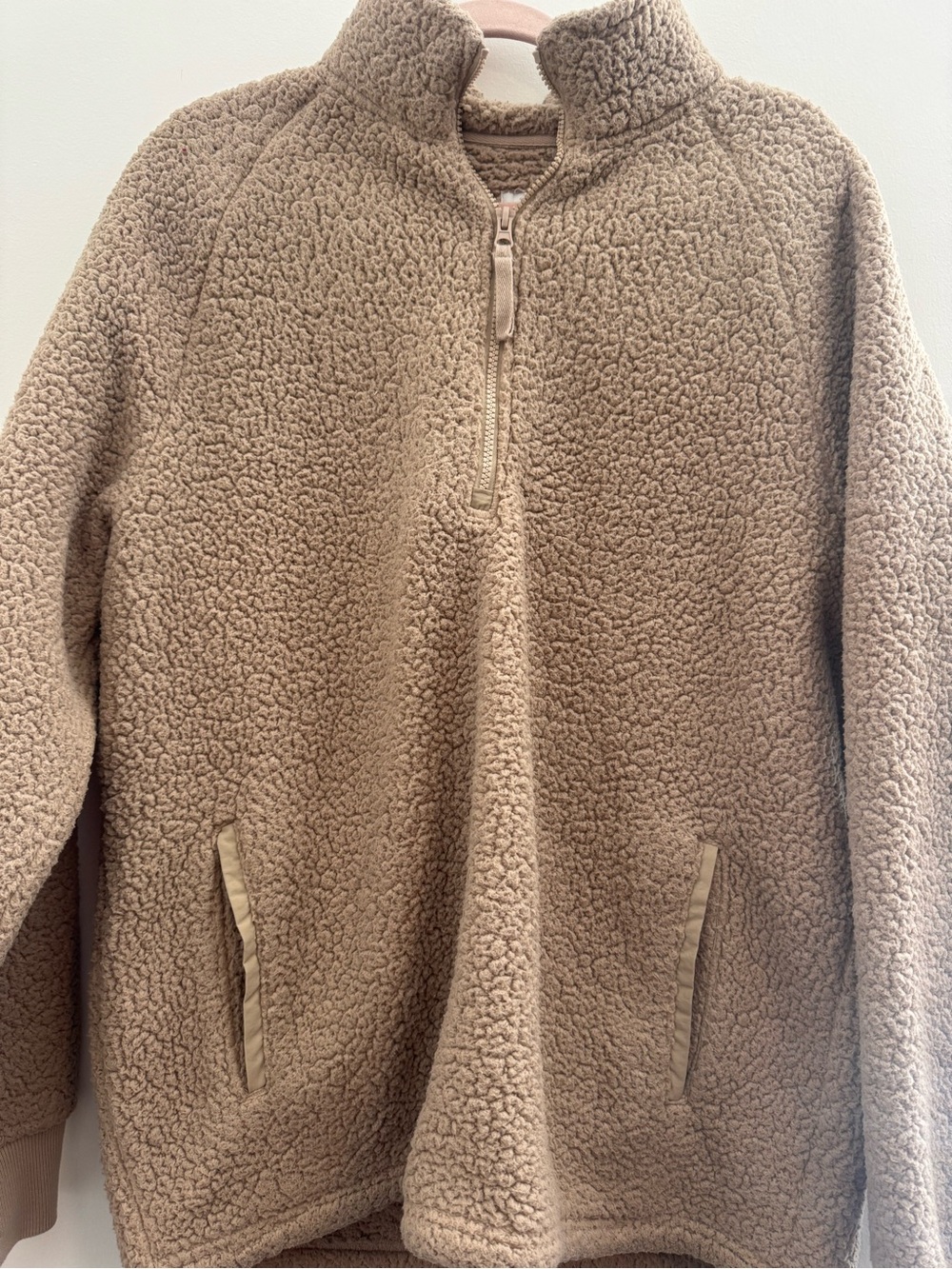 Men’s Goodfellow Cozy Teddy Sherpa Quarter-Zip Pullover - Taupe - Picture 2 of 8